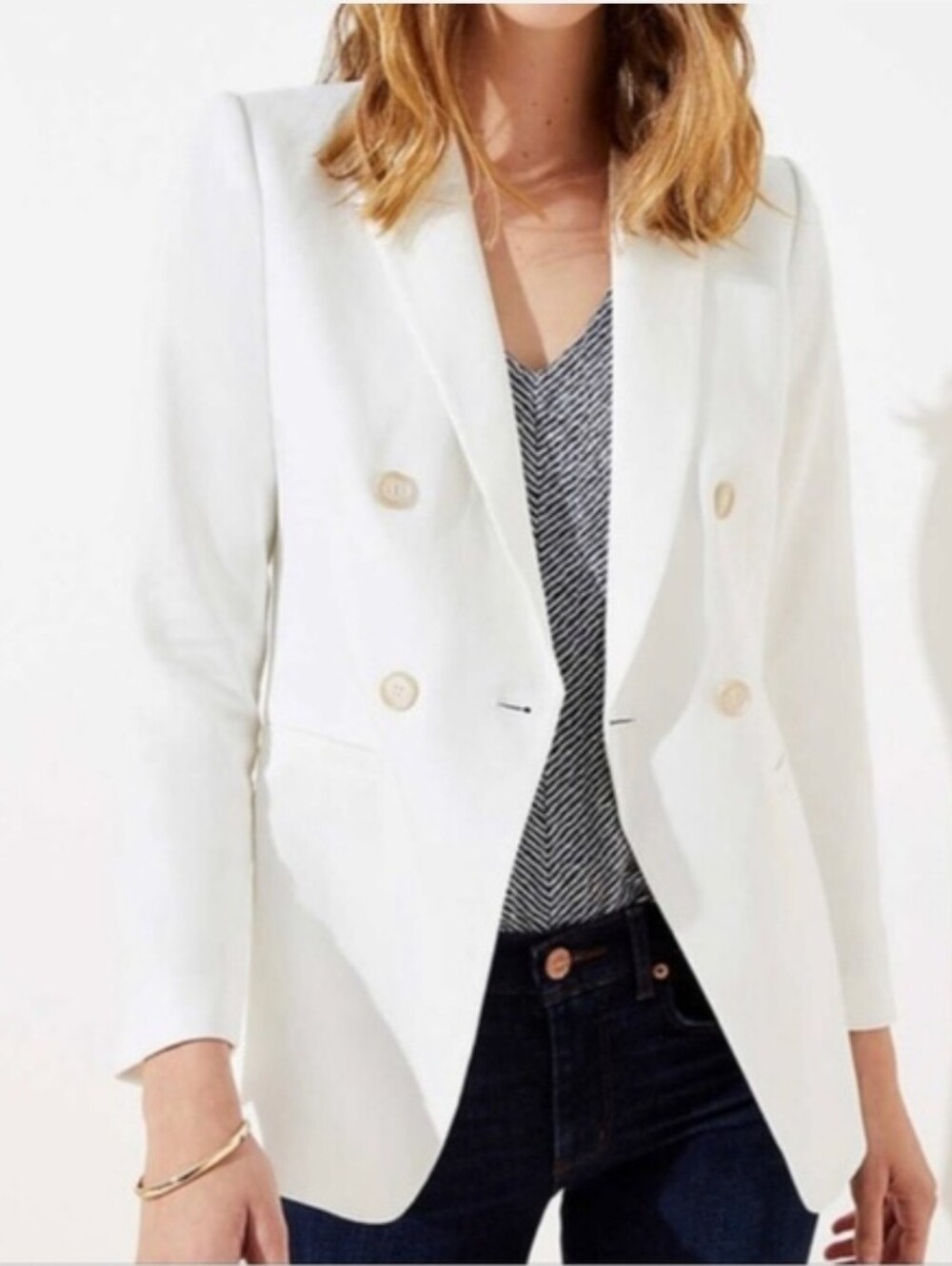 LOFT Double-Breasted Linen White Blazer Size 10